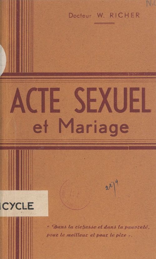 Couverture ebook de Acte sexuel et mariage, de W. Richer