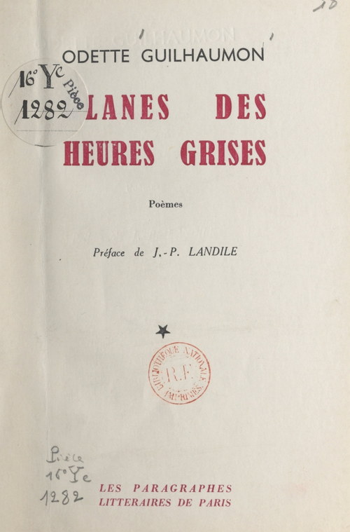 Couverture ebook de Glanes des heures grises, de Odette Guilhaumon