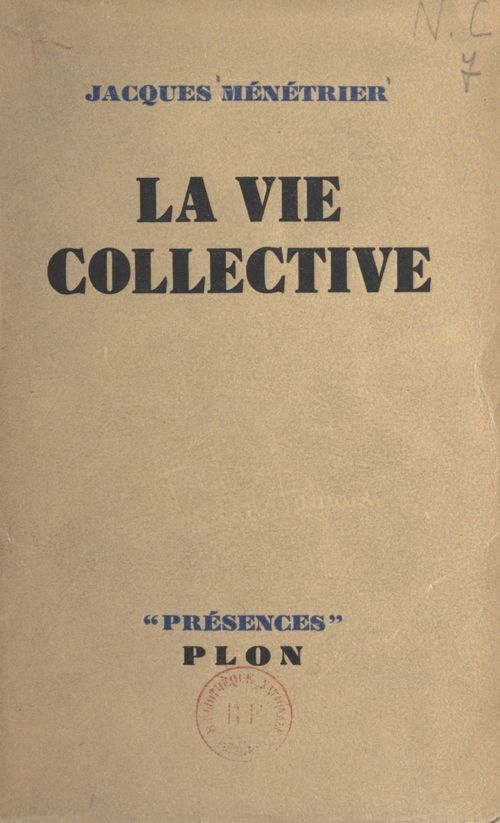 Couverture ebook de La vie collective, de Jacques Menetrier