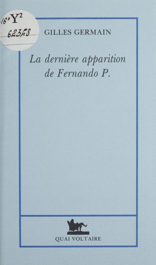 Couverture ebook de La Dernière Apparition de Fernando P., de Gilles Germain