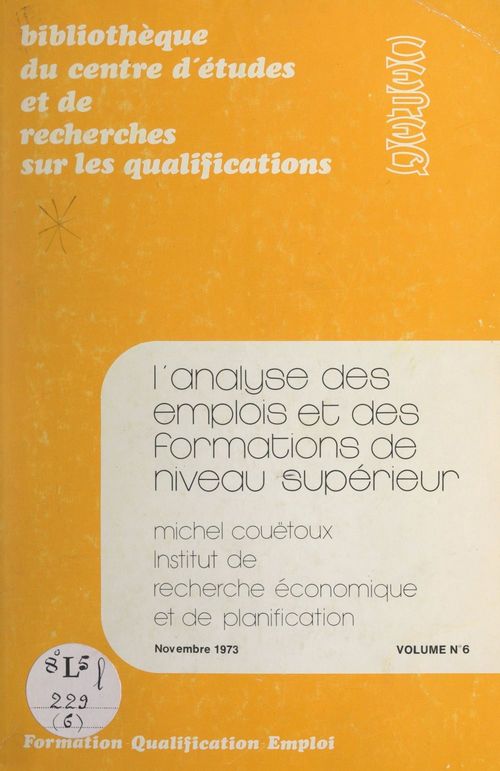 ebook cover of L'analyse des emplois et des formations de niveau supérieur, by Michel Couetoux