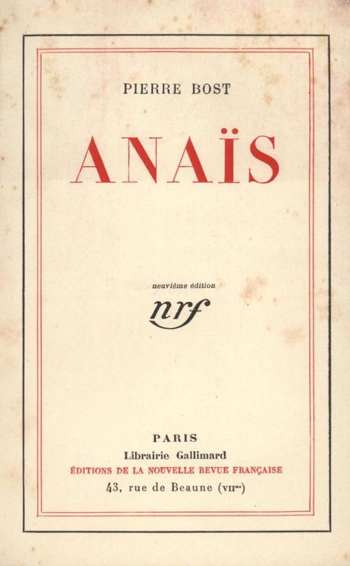 ebook cover of Anaïs, by Pierre Bost