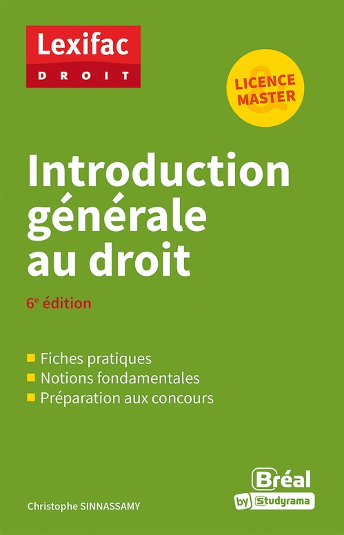 Couverture ebook de Introduction générale au droit - Licence, Master, de Christophe Sinnassamy