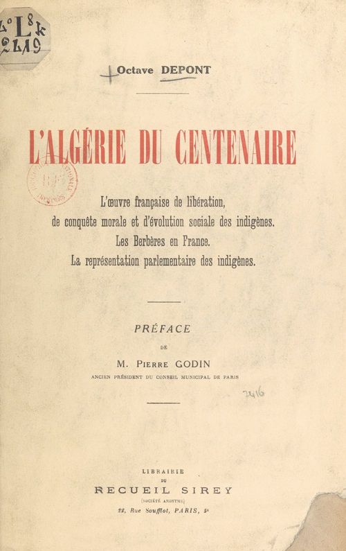 Couverture ebook de L'Algérie du centenaire, de Octave Depont
