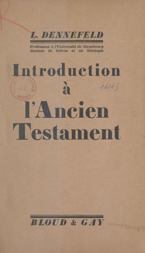 Couverture ebook de Introduction à l'Ancien Testament, de Louis Dennefeld