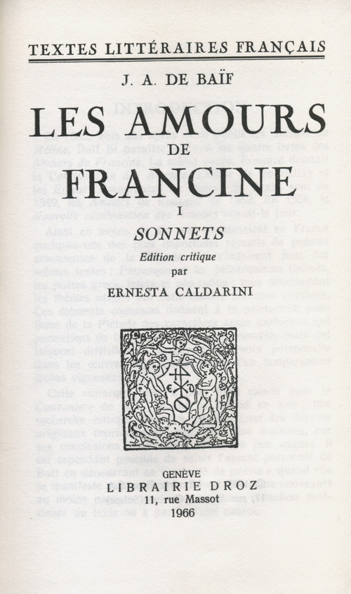ebook cover of Les Amours de Francine, by Jean-Antoine De Baif