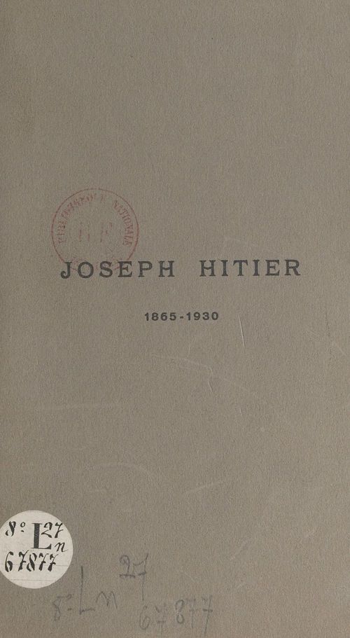 Couverture ebook de Joseph Hitier, 1865-1930, de Robert Beudant