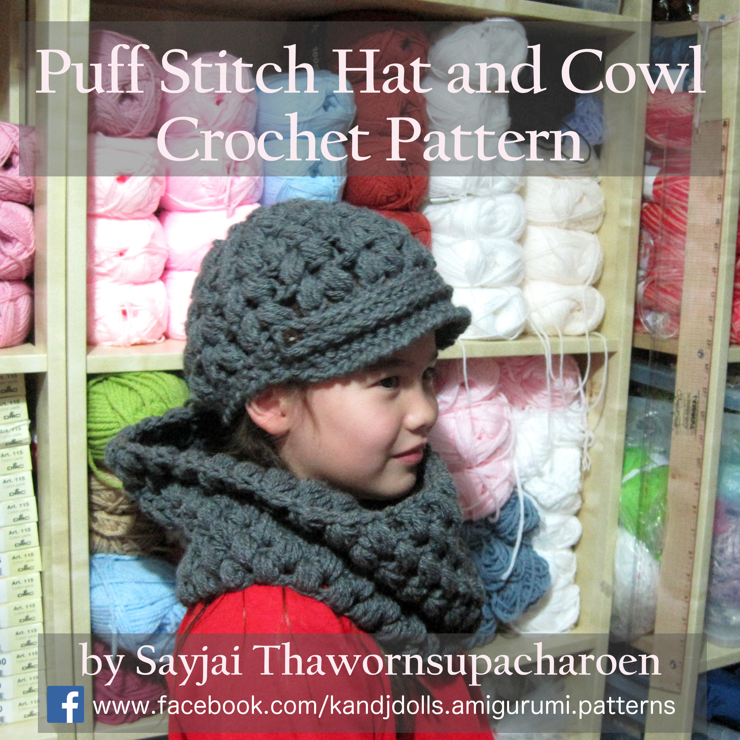 Couverture ebook de Puff Stitch Hat and Cowl Crochet Pattern, de Sayjai Thawornsupacharoen
