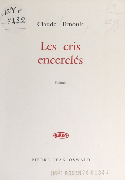 Couverture ebook de Les cris encerclés, de Claude Ernoult