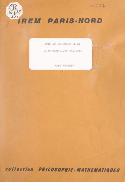 Couverture ebook de La pluralité et l'infini dans la philosophie et la mathématique grecques, de Marc Krasner