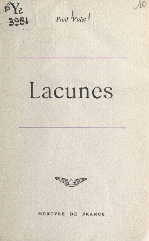 ebook cover of Lacunes, by Paul Valet
