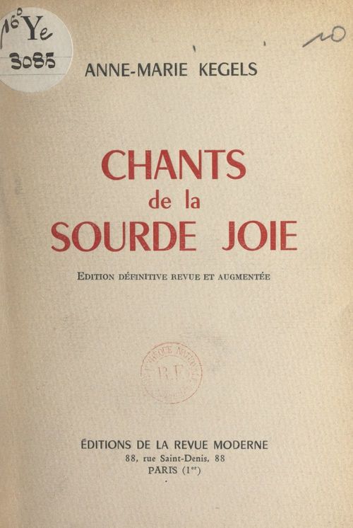 Couverture ebook de Chants de la sourde joie, de Anne-Marie Kegels