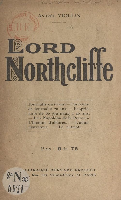 ebook cover of Lord Northcliffe, by Andrée Viollis
