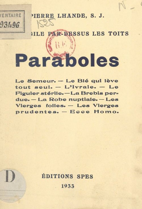 Couverture ebook de L'Évangile par-dessus les toits : paraboles, de Pierre Lhande