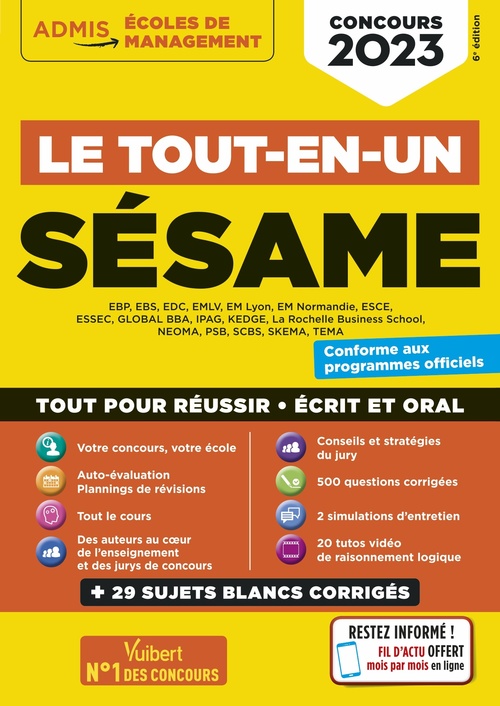 Couverture ebook de Le tout-en-un SÉSAME - 15 sujets blancs - Ecrits et oraux - Tutos offerts, de Sophie Mattern, Anne-Marie Bonnerot, Marie-Laure Boursat, Jean-Dominique Picchiottino
