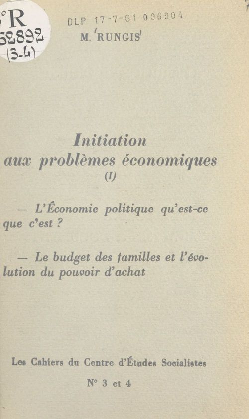 Couverture ebook de Initiation aux problèmes économiques (1), de Maite Rungis