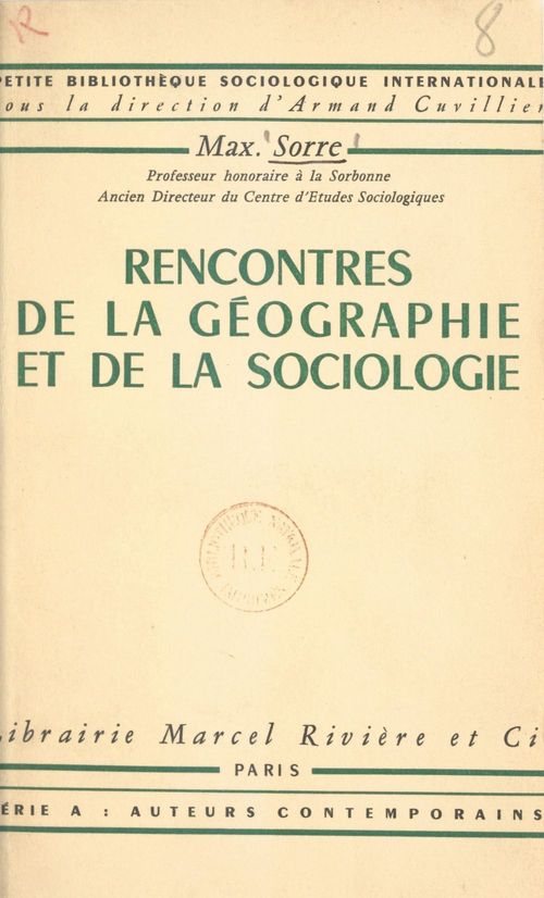 Couverture ebook de Rencontres de la géographie et de la sociologie, de Max Sorre