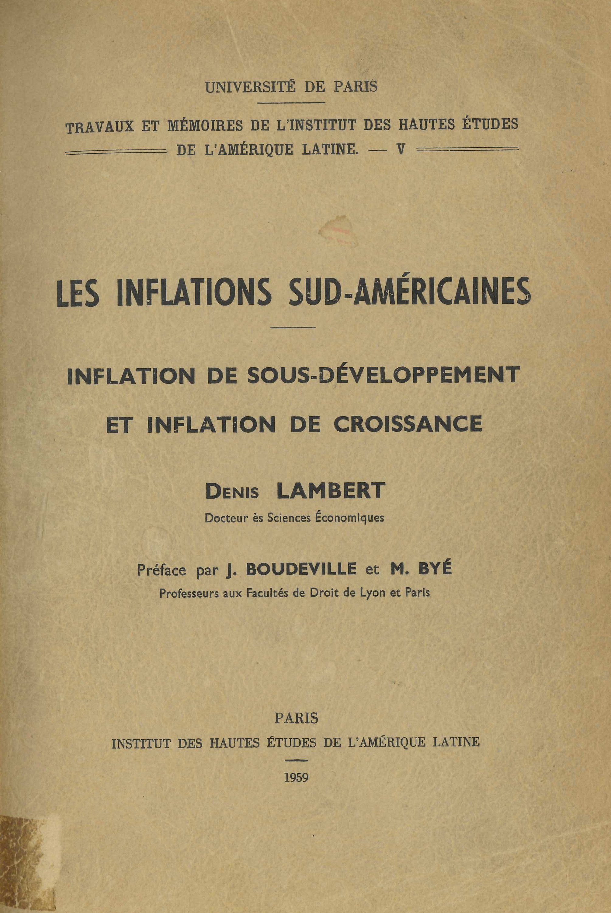 Couverture ebook de Les inflations sud-américaines, de Denis Lambert