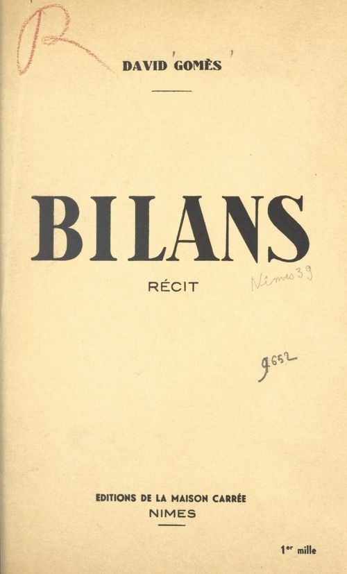 ebook cover of Bilans, by David Gomes
