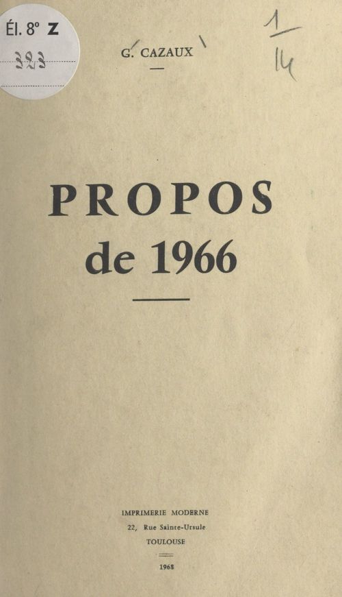 ebook cover of Propos de 1966, by Gaston Cazaux