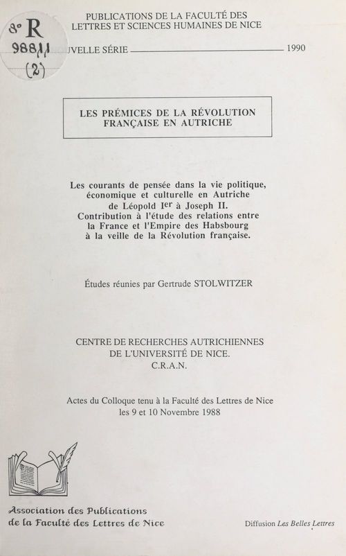ebook cover of Les prémices de la Révolution française en Autriche, by Georges Castellan, Roland Edighoffer