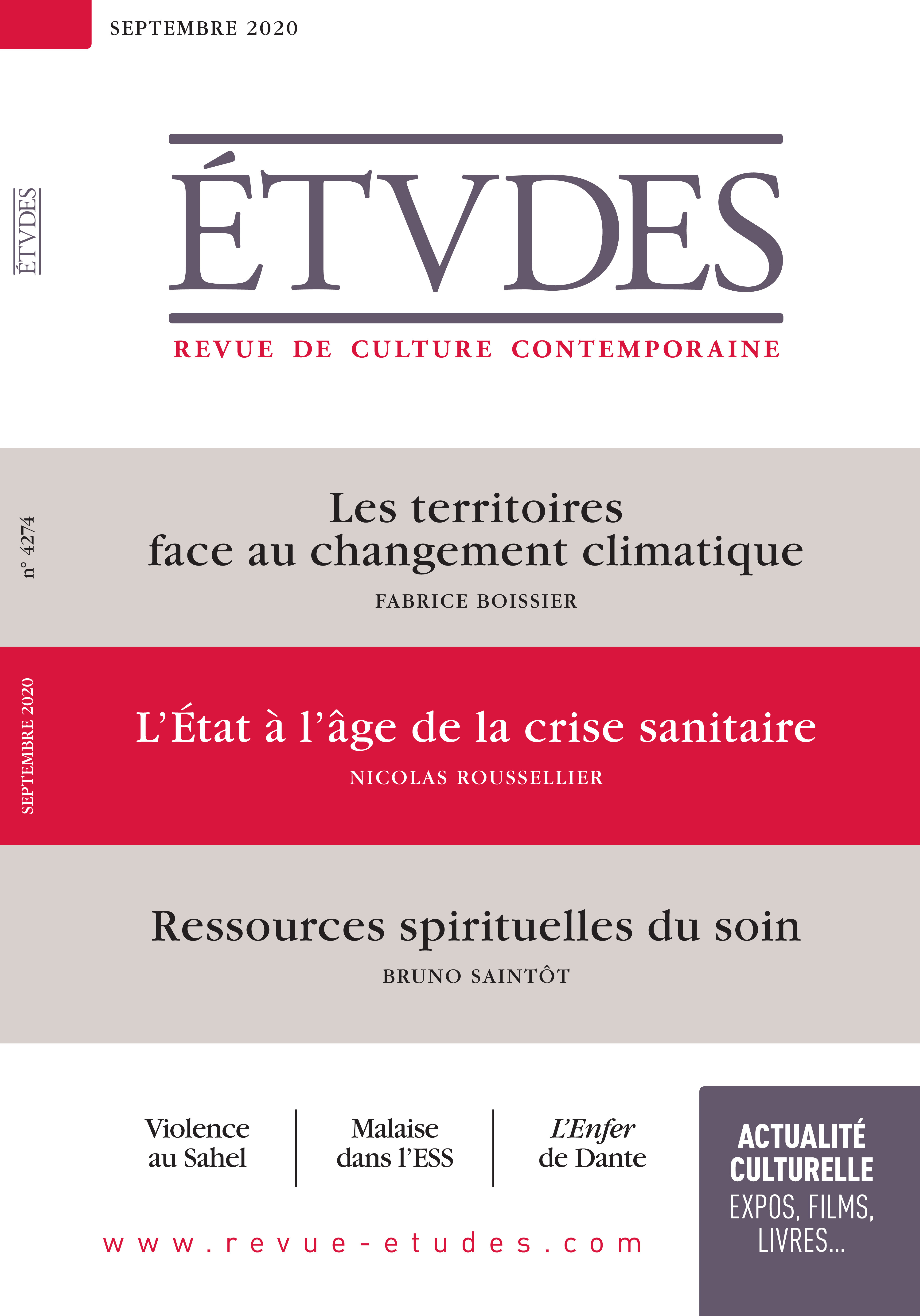 Couverture ebook de Revue Etudes - L'Etat Français à l'âge de la crise sanitaire, Nicolas Roussellier, de Revue études