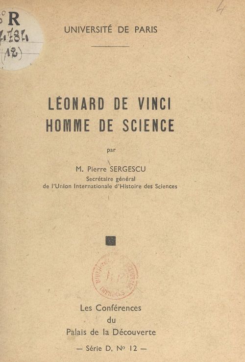 Couverture ebook de Leonard de Vinci, homme de science, de Pierre Sergescu