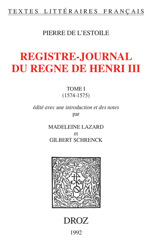 Couverture ebook de Registre-journal du règne de Henri III, de De L'Estoile Pierre