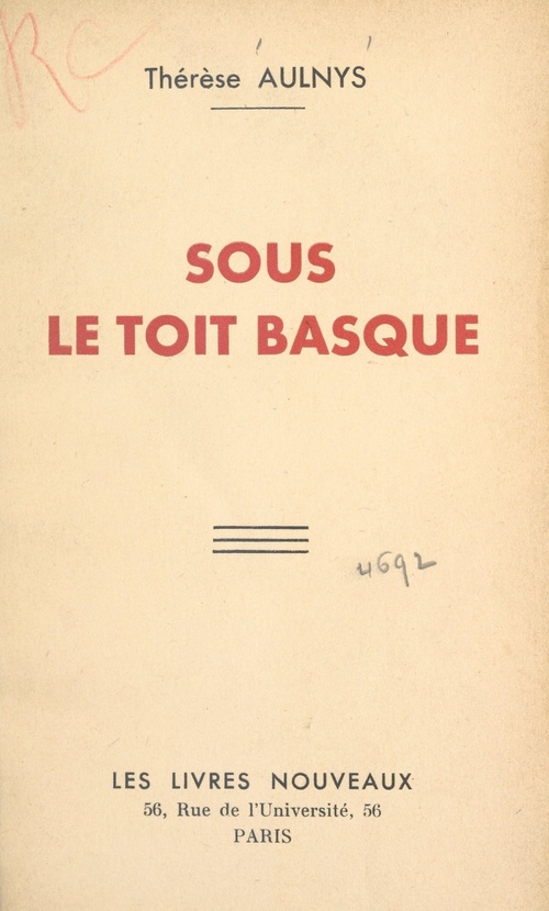 ebook cover of Sous le toit basque, by Therese Aulnys
