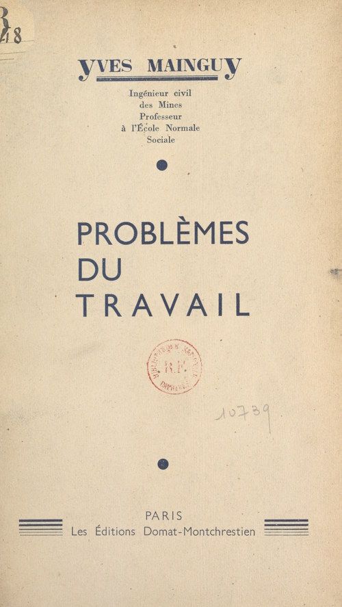 Couverture ebook de Problèmes du travail, de Yves Mainguy