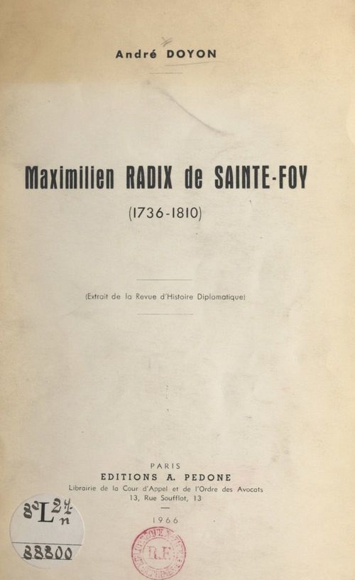 ebook cover of Maximilien Radix de Sainte-Foy (1736-1810), by André Doyon