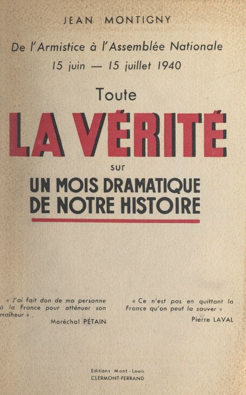 ebook cover of De l'Armistice à l'Assemblée nationale, 15 juin-15 juillet 1940, by Jean Montigny