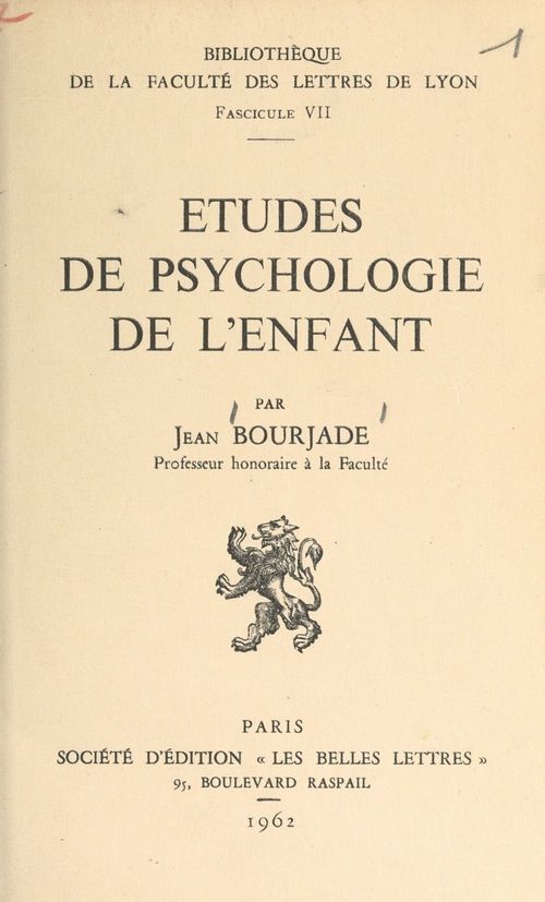 ebook cover of Études de psychologie de l'enfant, by Jean Bourjade