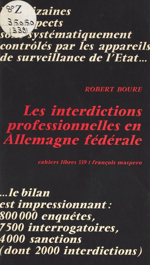 Couverture ebook de Les interdictions professionnelles en Allemagne fédérale, de Robert Boure