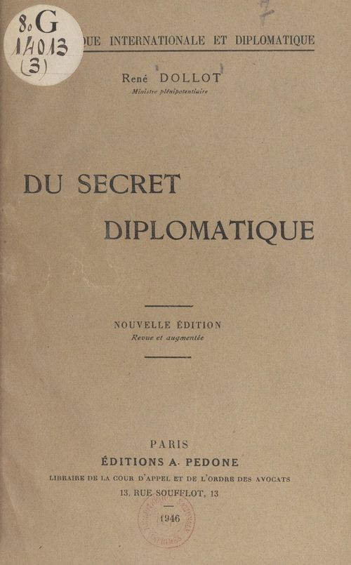 Couverture ebook de Du secret diplomatique, de Rene Dollot