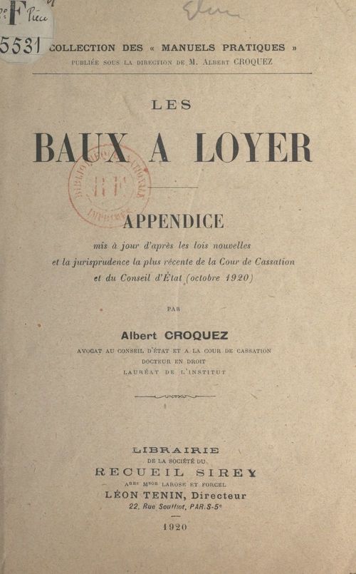 Couverture ebook de Les baux à loyer, de Albert Croquez