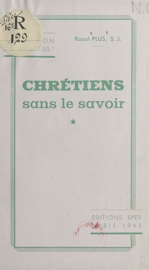ebook cover of Chrétiens sans le savoir, by Raoul Plus