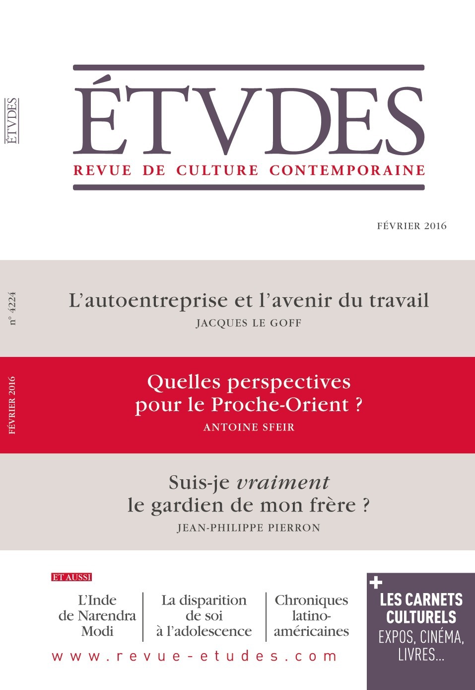 Couverture ebook de Revue Etudes Février 2016, de Collectif