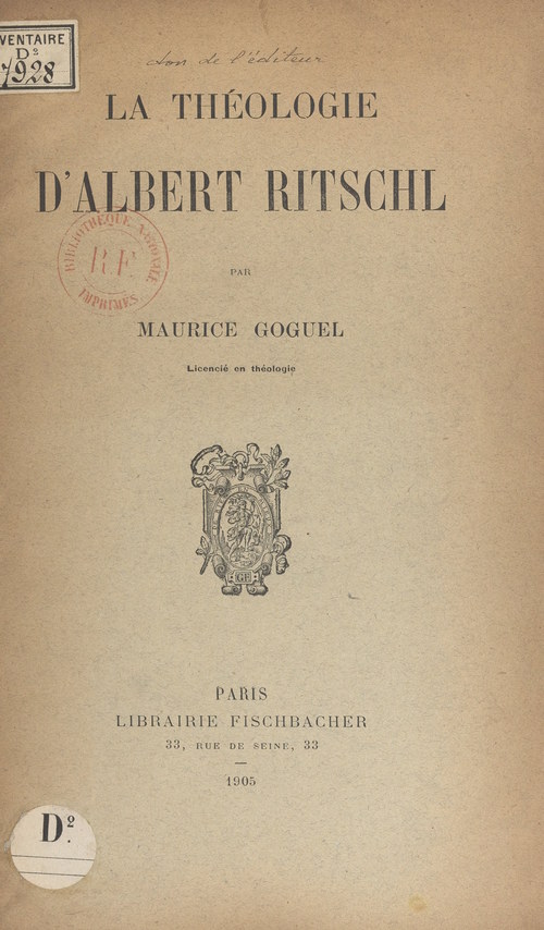 Couverture ebook de La théologie d'Albert Ritschl, de Maurice Goguel