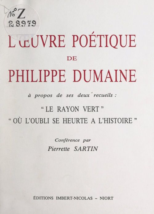 ebook cover of L'oeuvre poétique de Philippe Dumaine, by Pierrette Sartin