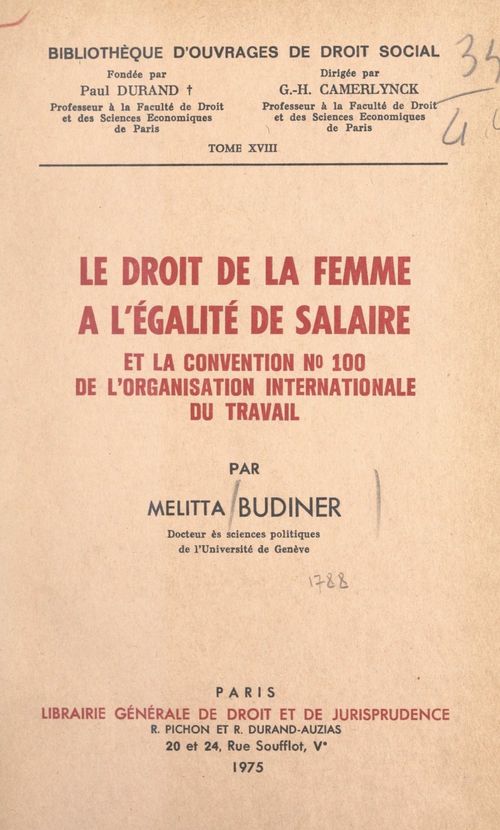Couverture ebook de Le droit de la femme à l'égalité de salaire, de Melitta Budiner