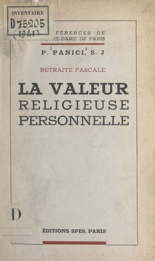 Couverture ebook de La valeur religieuse personnelle, de Paul Panici
