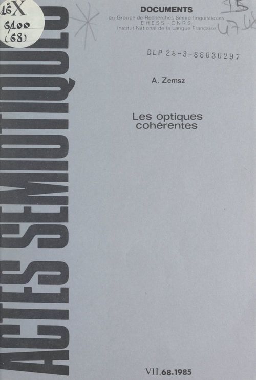 ebook cover of Les optiques cohérentes, by Abraham Zemsz