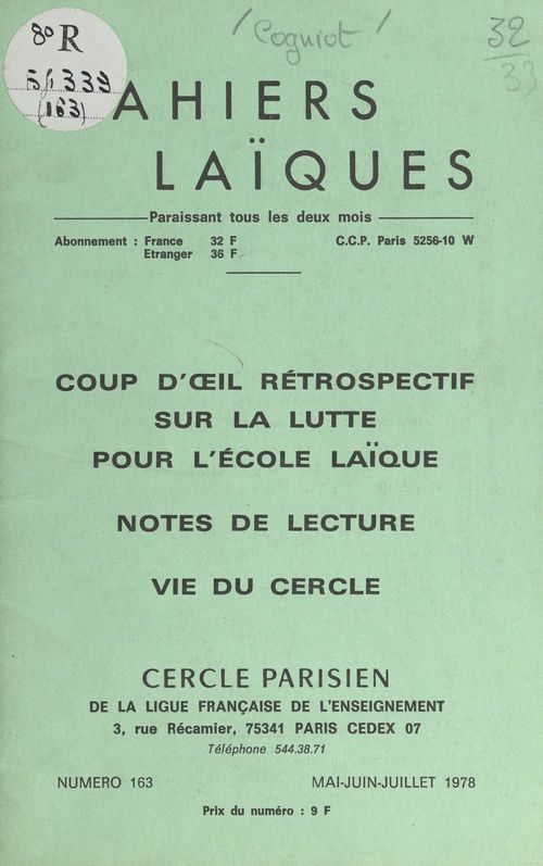 ebook cover of Coup d'oeil rétrospectif sur la lutte pour l'école laïque, by Edmond Fournout, Georges Cogniot