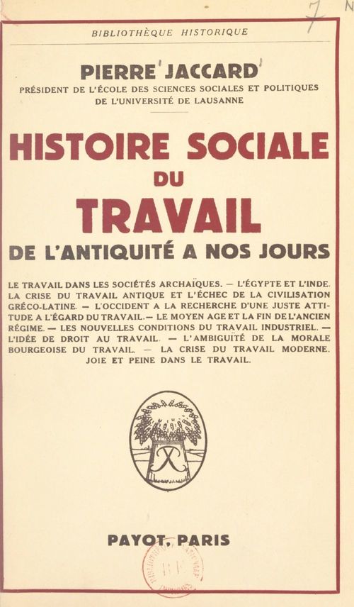 Couverture ebook de Histoire sociale du travail, de Pierre Jaccard