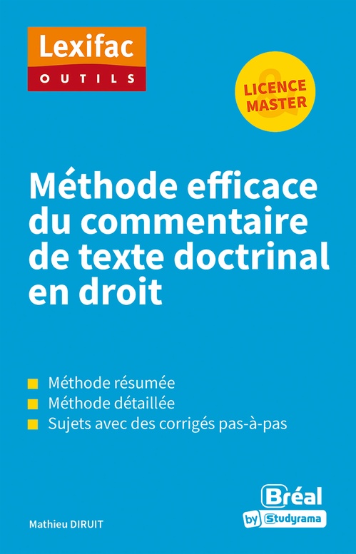 Couverture ebook de Méthode efficace du commentaire de texte doctrinal en droit (Licence - Master), de Mathieu Diruit