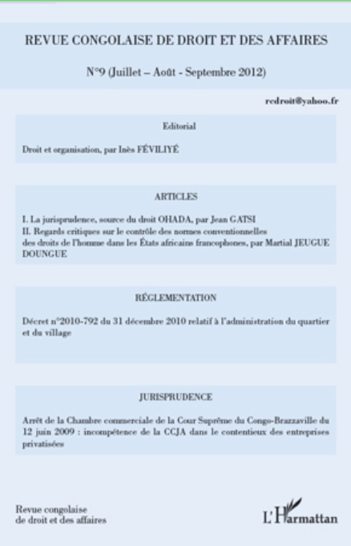 Couverture ebook de Revue congolaise de droit et des affaires n°9, de Revue Congolaise De Droit Et Des Affaire