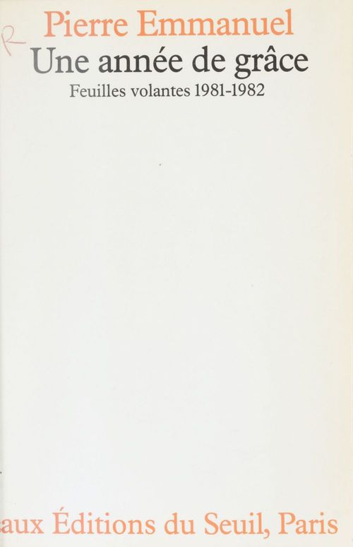 ebook cover of Une année de grâce, by Pierre Emmanuel