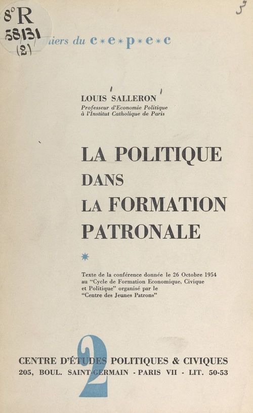 ebook cover of La politique dans la formation patronale, by Louis Salleron