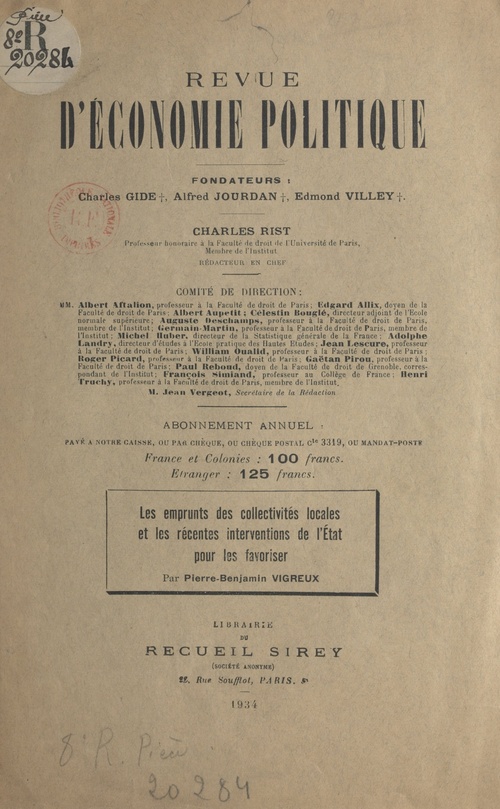 Couverture ebook de Les emprunts des collectivités locales et les récentes interventions de l'État pour les favoriser, de Pierre-Benjamin Vigreux